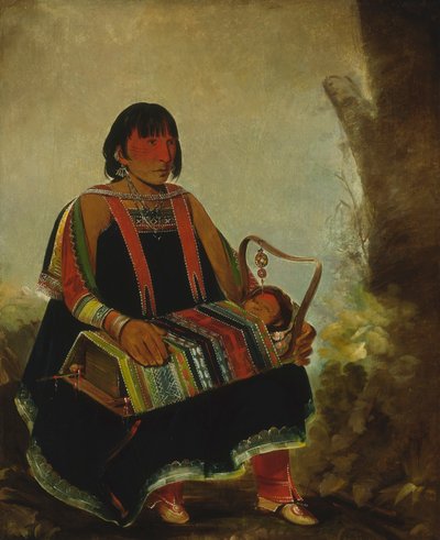 Jú-ah-kís-gaw, Vrouw met haar kind in een wieg door George Catlin