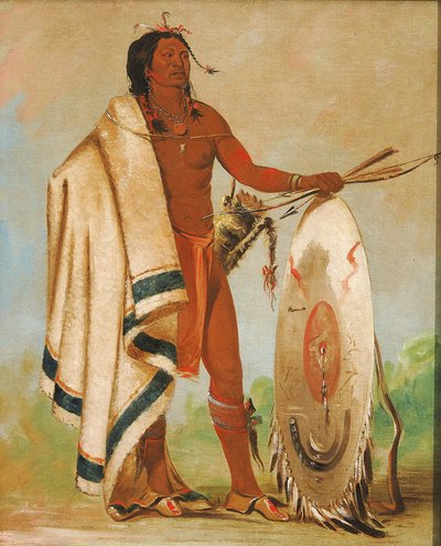 Kotz-a-tó-ah, gerookt schild, een onderscheiden krijger door George Catlin