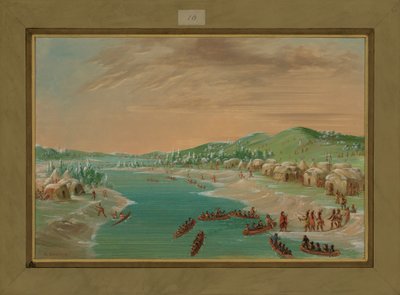 La Salle en gezelschap arriveren in het dorp van de Illinois, 1 januari 1680, 1847-48 door George Catlin