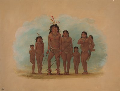 Lengua-hoofd, zijn twee vrouwen en vier kinderen, 1854-1869 door George Catlin