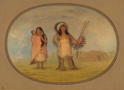 Mandan burgerhoofd, zijn vrouw en kind, 1861-1869 door George Catlin