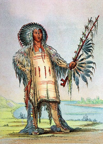 Mandan Indiaan Ha-Na-Tah-Muah, Wolfhoofd door George Catlin
