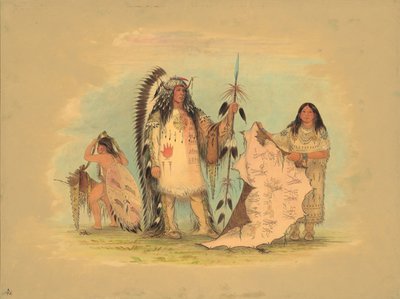 Mandan Oorlogshoofd met zijn favoriete vrouw, 1861-1869 door George Catlin