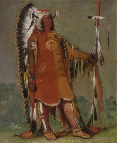 Máh-to-tóh-pa, Vier Beren, Tweede Opperhoofd, in vol ornaat door George Catlin
