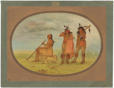Oude Menomonie-opperhoofd met twee jonge beaux door George Catlin