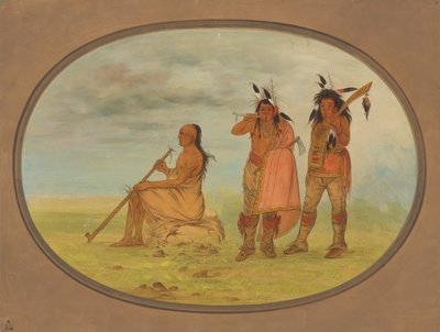 Oude Menomonie opperhoofd met twee jonge beaux door George Catlin
