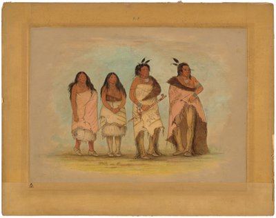 Pawneepict hoofd, twee dochters en een krijger door George Catlin