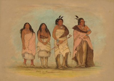 Pawneepict Hoofd, Twee Dochters, en een Krijger door George Catlin