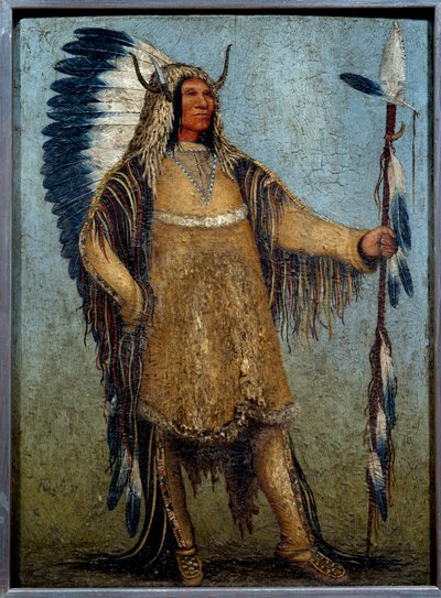 Portret van een Indiaanse leider in feestkostuum door George Catlin