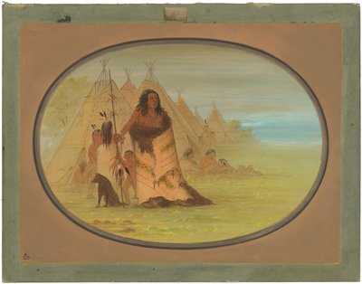 Puncah-hoofdman omringd door zijn familie door George Catlin
