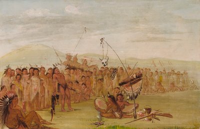 Zelfkwelling in een Sioux religieuze ceremonie, 1835-1837 door George Catlin