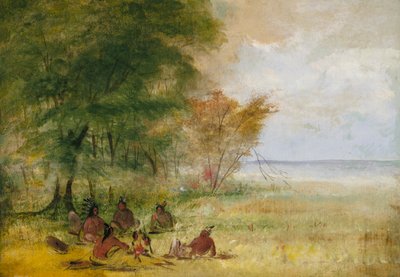 Sioux Indianenraad, stamhoofden in diepgaand overleg door George Catlin