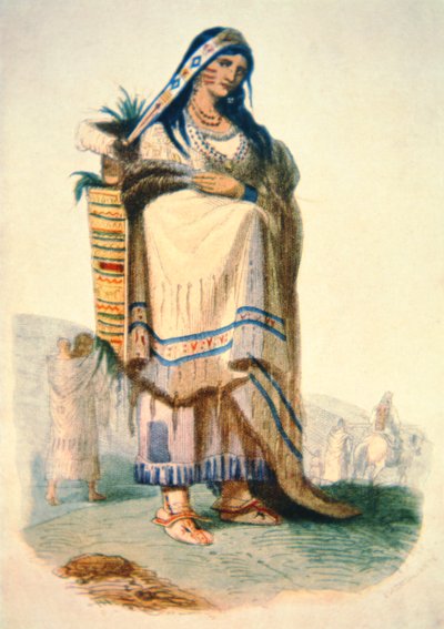 Sioux moeder met baby in een wieg door George Catlin