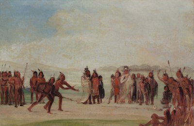 Tchung-kee, een Mandan spel gespeeld met een ring en een stok door George Catlin