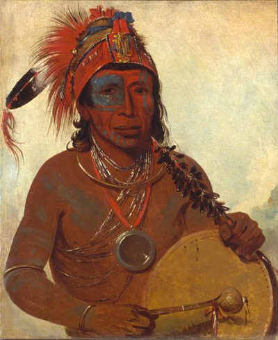Tóh-to-wah-kón-da-pee, Blue Medicine, een medicijnman van de Ting-ta-to-ah Band, 1835 door George Catlin