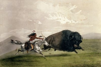 De buffeljacht "Singling Out", uitgegeven door Currier en Ives door George Catlin