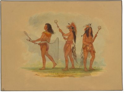 Drie beroemde balspelers - Choctaw, Sioux en Ojibbeway door George Catlin