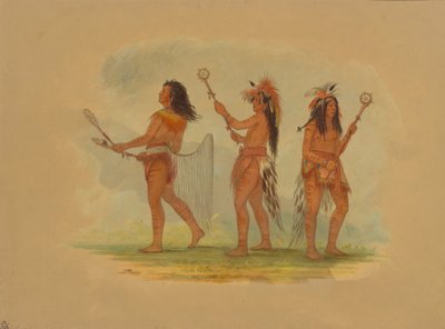 Drie beroemde balspelers - Choctaw, Sioux en Ojibbeway door George Catlin