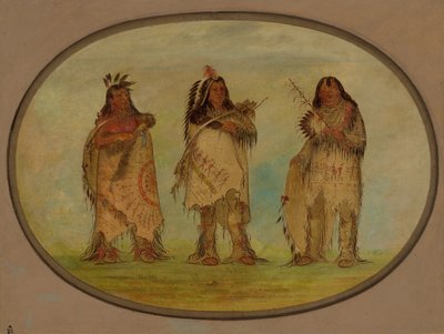 Drie vooraanstaande krijgers van de Sioux-stam, 1861 door George Catlin