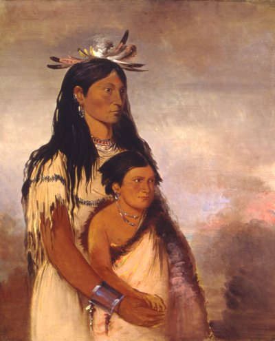 Túnk-aht-óh-ye, Donderaar, een jongen, en Wun-pán-to-mee, Witte Wezel, een meisje, 1834 door George Catlin