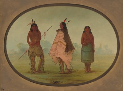Twee Apachee krijgers en een vrouw door George Catlin