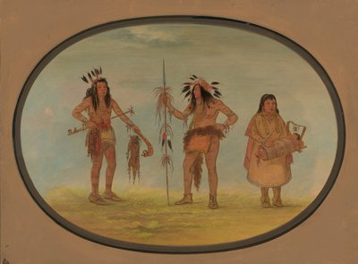 Twee Ojibbeway krijgers en een vrouw door George Catlin