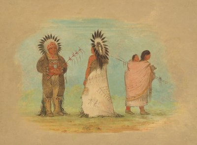 Twee Ottoe-hoofden en een vrouw, 1861-1869 door George Catlin