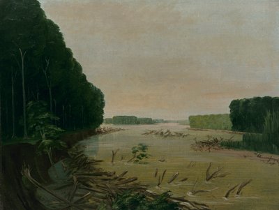 Uitzicht op de Missouri, Alluviale oevers die instorten, 600 mijl boven St. Louis door George Catlin