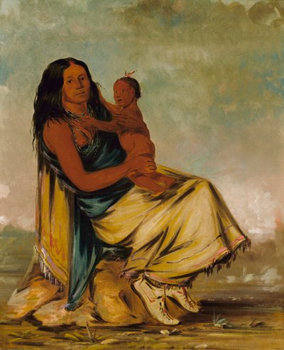 Wáh-chee-te, vrouw van Cler-mónt, en kind, 1834 door George Catlin