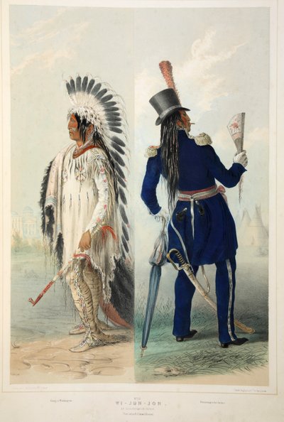 Wi-Jun-Jon, een Assinneboin opperhoofd, kleur lithografie door George Catlin