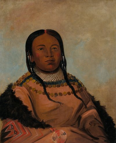 Wi-lóoh-tah-eeh-tcháh-ta-máh-nee, Rood Ding Dat Raakt bij het Marcheren, Dochter van Zwarte Rots, 1832 door George Catlin