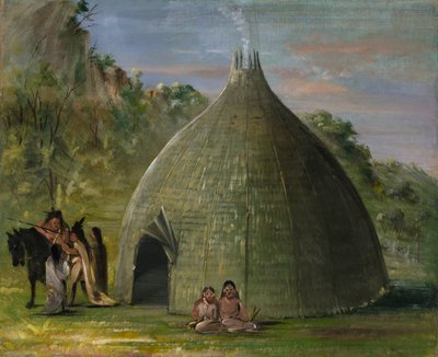 Wichita Lodge, met prairiegras bedekt, 1834-1835 door George Catlin