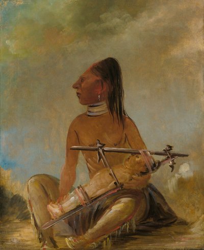 Vrouw en kind, die laten zien hoe de hoofden van kinderen worden afgeplat door George Catlin