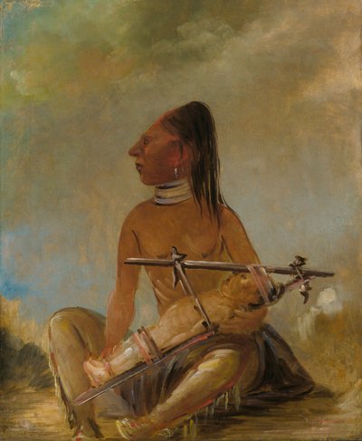 Vrouw en kind, die laten zien hoe de hoofden van kinderen worden afgeplat door George Catlin