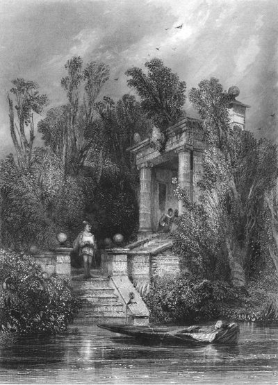 Scène uit Faustus. Margaret Ontmoet Faustus in het Tuinhuis, ca. 1870 door George Cattermole