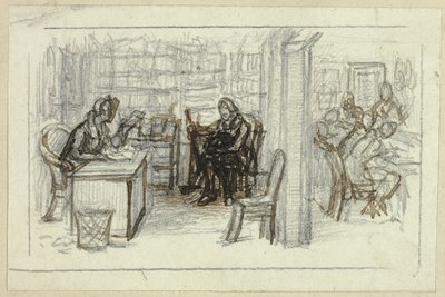 Uitzicht op bibliotheek door George Cattermole