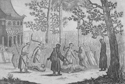 Dood van de laatste Chinese keizer van de Ming in 1644 uit Nieuhof, 1745 door George Childs