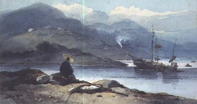 Een Chinese Rivier met een Figuur op de Oever door George Chinnery