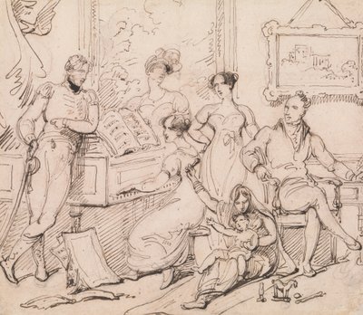 Een Familie Groep Rond een Piano door George Chinnery