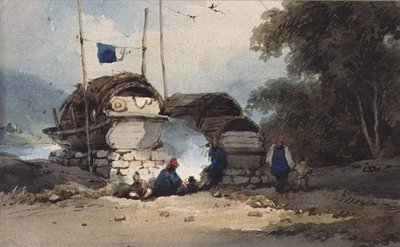 Een Rivierkampement, China door George Chinnery