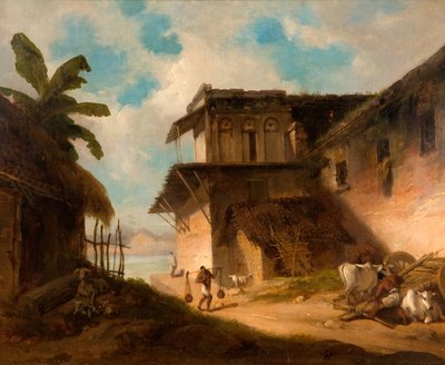 Bengaals dorpsscène, 1821 door George Chinnery