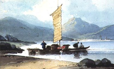 Boot met Gele Zeil, China door George Chinnery