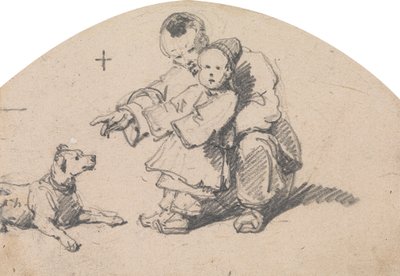 Chinese vader en kind met hond door George Chinnery