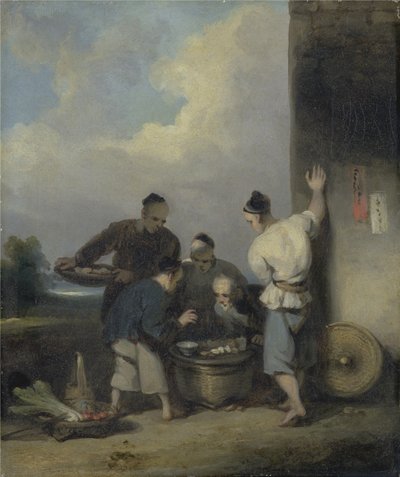 Koelies Rond de Voedselkraam, na 1825 door George Chinnery
