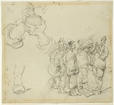 Blad met studies: Handen en Groep Oosterse Figuren door George Chinnery