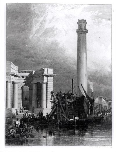 De Schiettoren en Waterloo Brug, gegraveerd door G. Cooke door George Clarkson (after) Stanfield