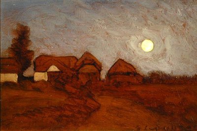 Boerderij bij maanlicht door George Clausen