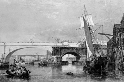 Deel van de oude en nieuwe Londense bruggen door George Cooke