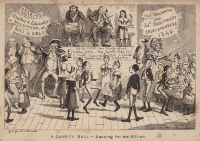 Een liefdadigheidsbal - dansen voor het miljoen; cartoon door George Cruikshank