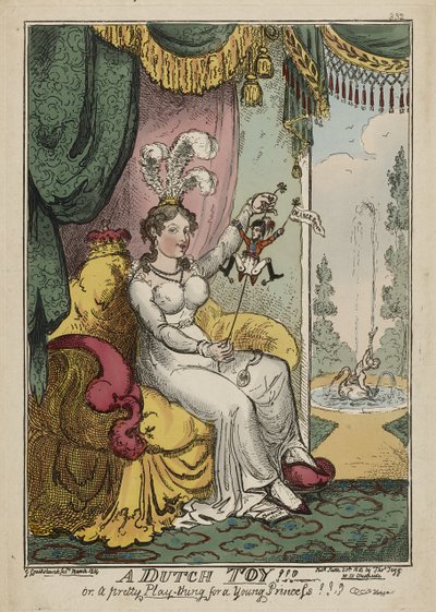 Een Nederlands speeltje!!! of, Een mooi speeltje voor een jonge prinses!!! Hoera, maart 1814, gepubliceerd 20 juni door George Cruikshank